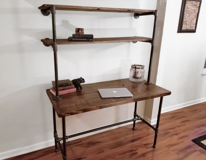 Steel and Wood Desk -  With 2 Wall Shelves