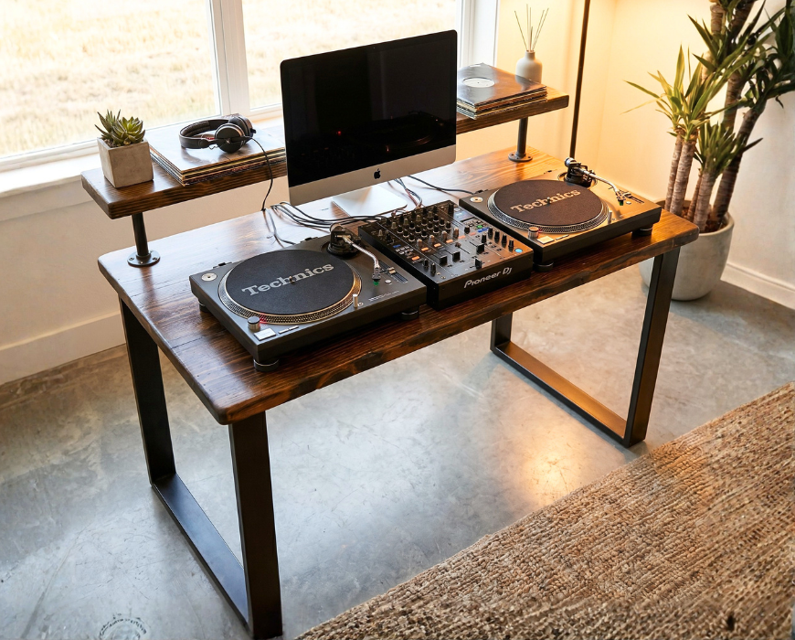 Steel and Wood Desk - Square Leg Style - Monitor Shelf
