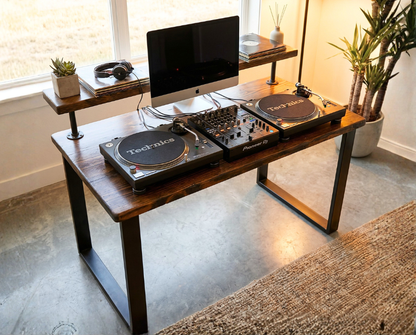 Steel and Wood Desk - Square Leg Style - Monitor Shelf