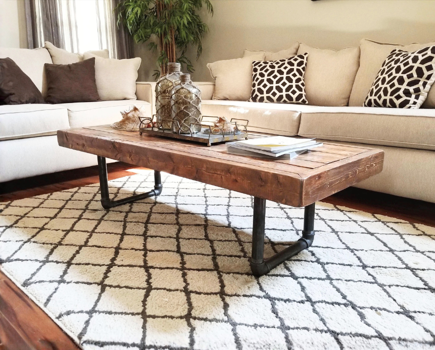 Steel and Pine Wood Weathered Coffee Table - Style 2 Legs