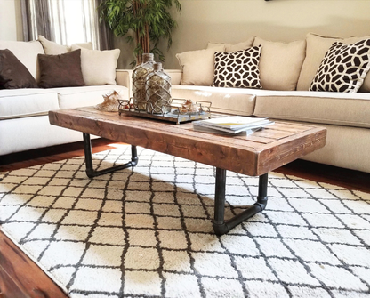 Steel and Pine Wood Weathered Coffee Table - Style 2 Legs
