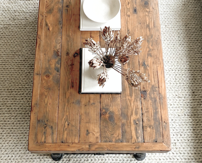Steel and Wood Weathered Coffee Table w/ Cross Shelf