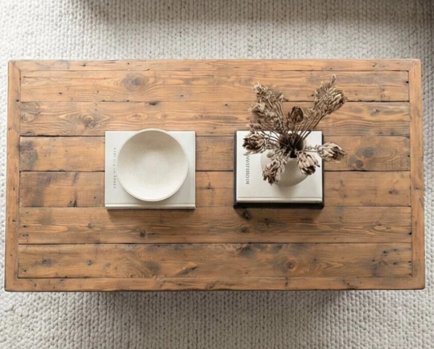 Steel and Wood Weathered Coffee Table w/ Cross Shelf