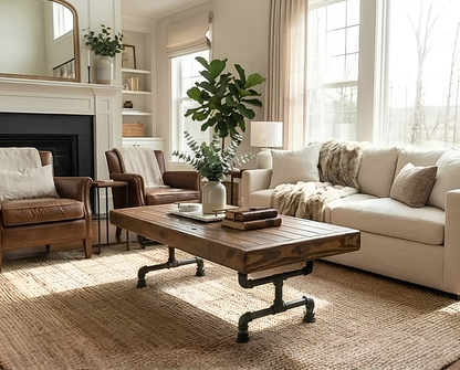 Steel and Pine Wood Weathered Coffee Table