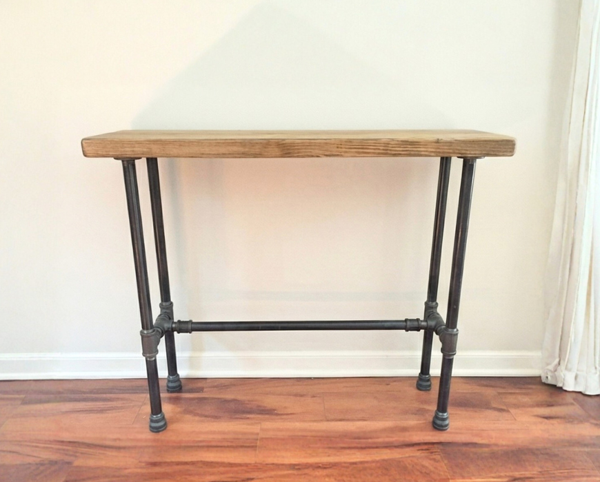 Steel and Pine Wood Console Table