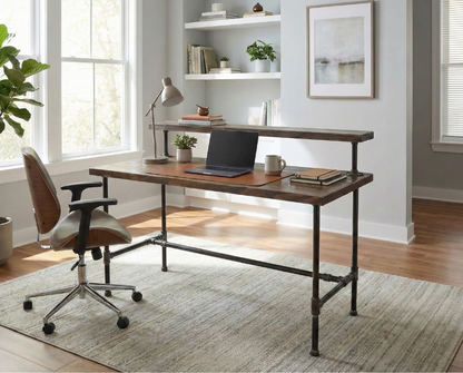 Steel and Wood Desk - With Monitor Shelf (7.5" above desk)