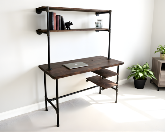 Steel and Wood Desk - 2 Desk Shelves and 2 Wall Shelves