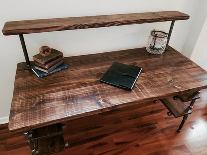 Steel and Wood Desk - 4 Desk Shelves and Monitor Shelf