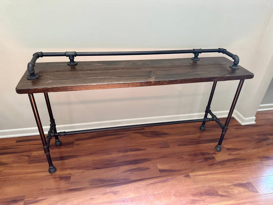 Steel and Pine Wood Long Console / Bar Table - Entry Way Table