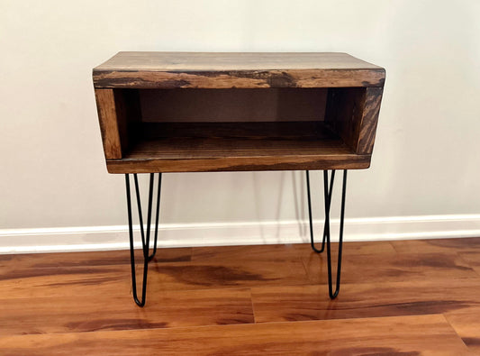 Steel and Pine Wood Media End Table - Record Table  - Turntable Stand - Nightstand