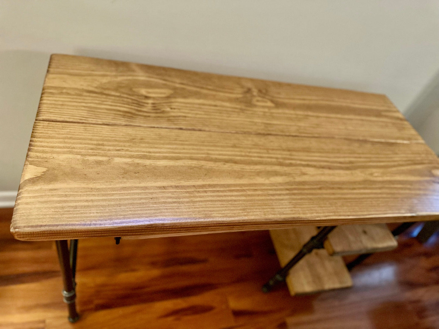 Steel and Wood Desk - 2 Shelves and Keyboard Tray