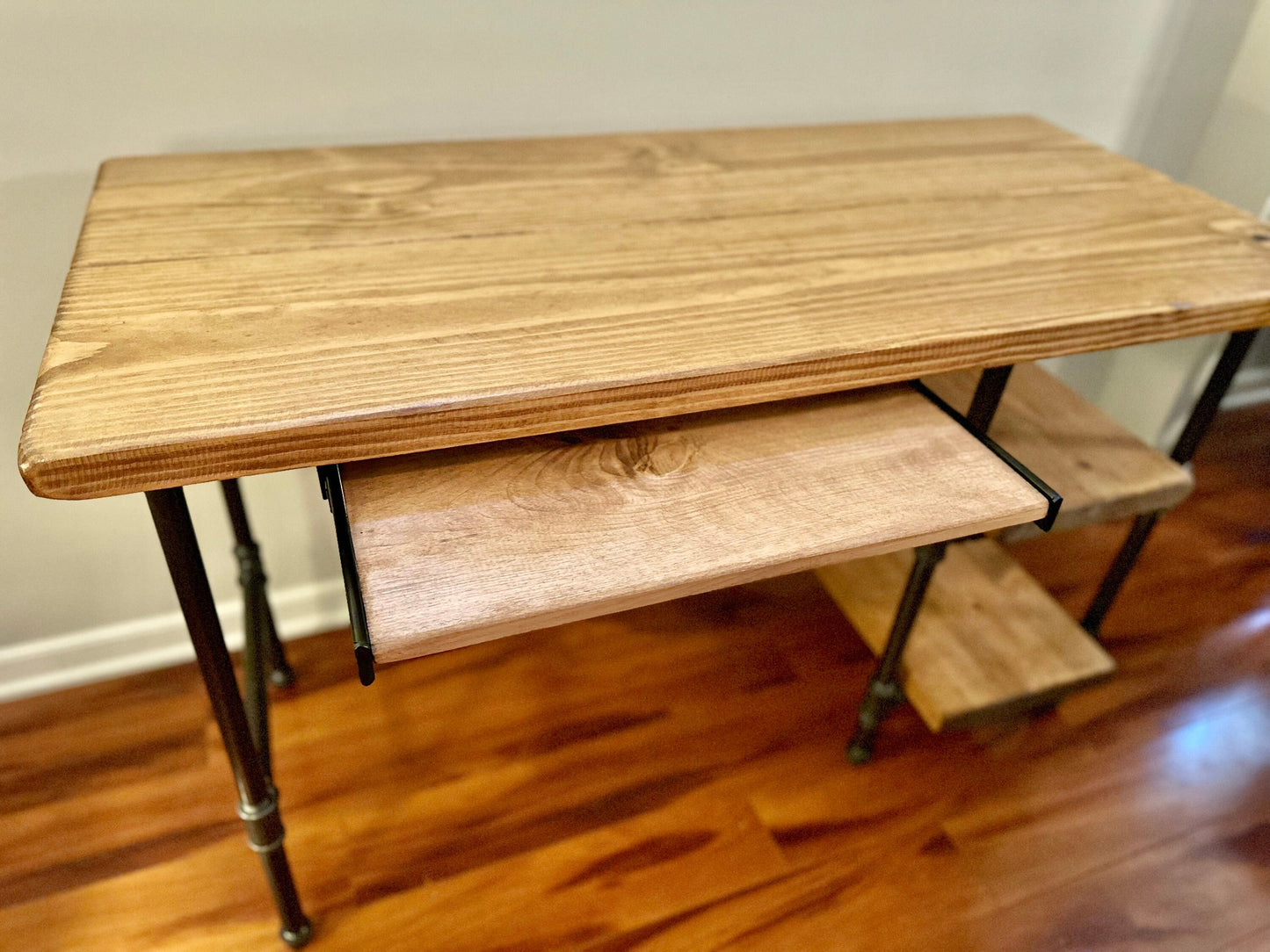 Steel and Wood Desk - 2 Shelves and Keyboard Tray