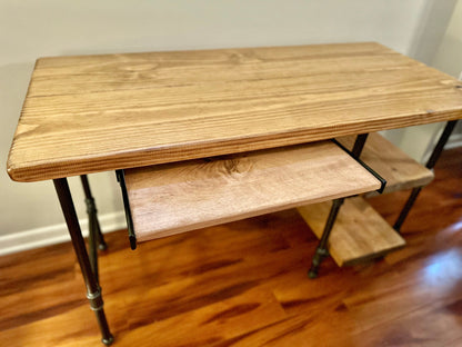 Steel and Wood Desk - 2 Shelves and Keyboard Tray