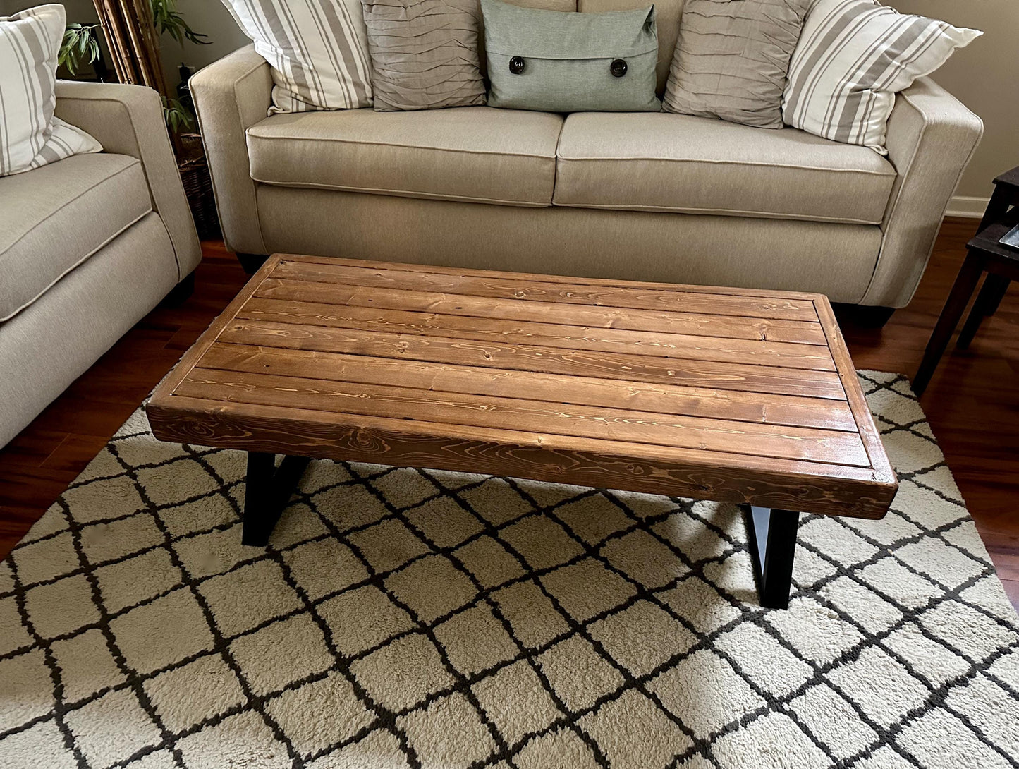 Steel and Wood Weathered Coffee Table - V Style Square Legs
