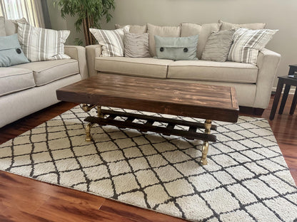 Steel and Wood Weathered Coffee Table w/ Cross Shelf
