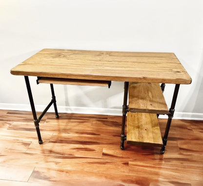 Steel and Wood Desk - 2 Shelves and Keyboard Tray
