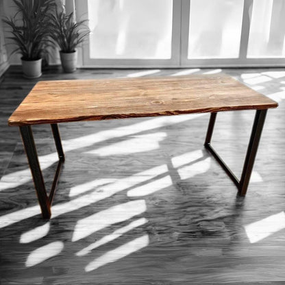 Steel and Wood Desk - Square Leg Style - Trapezoid - Kitchen Table - Home Office - Industrial Style