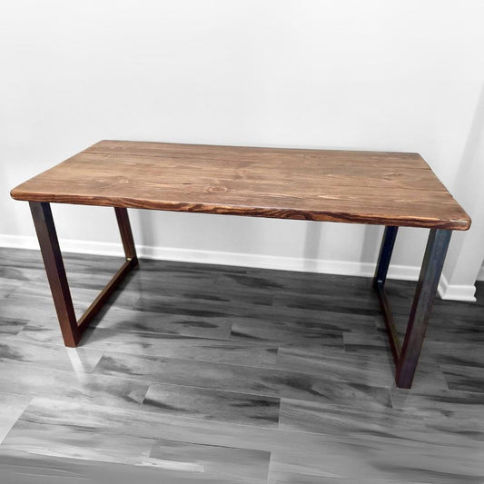 Steel and Wood Desk - Square Leg Style - Trapezoid - Kitchen Table - Home Office - Industrial Style