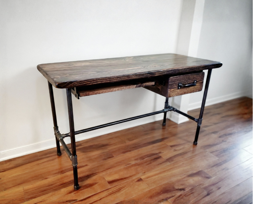 Steel and Wood Desk with Drawer, Keyboard Tray
