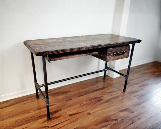 Steel and Wood Desk with Drawer, Keyboard Tray