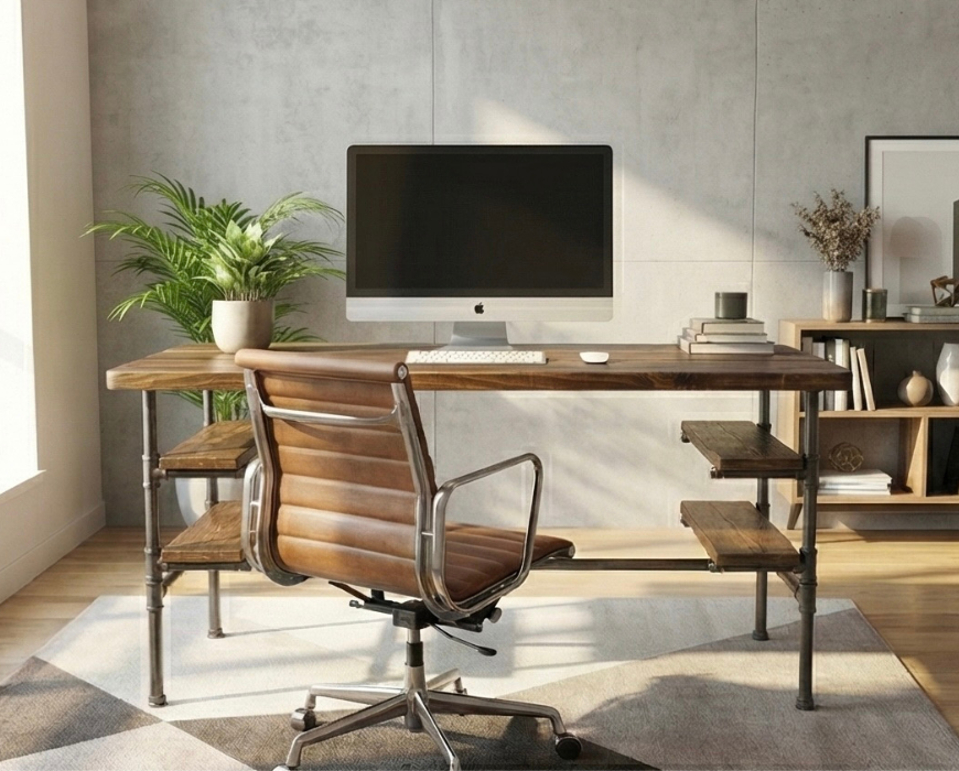 Steel and Wood Desk - 4 Desk Shelves