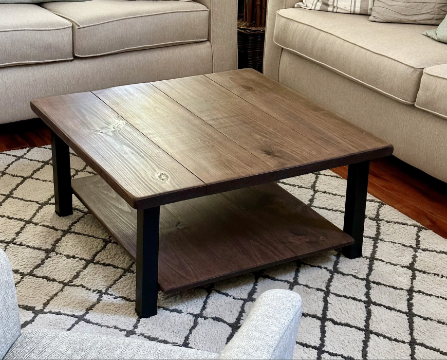 Steel and Wood Coffee Table - Square Steel