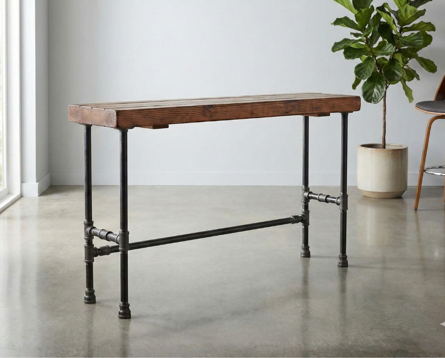 Steel and Wood Bar Table - 3.5in Thick Table Top and Large 1" Pipe