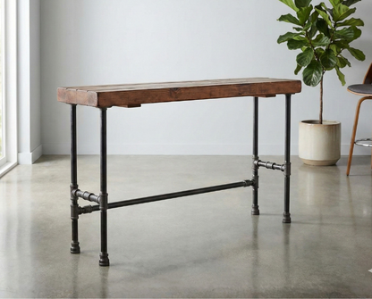 Steel and Wood Bar Table - 3.5in Thick Table Top and Large 1" Pipe