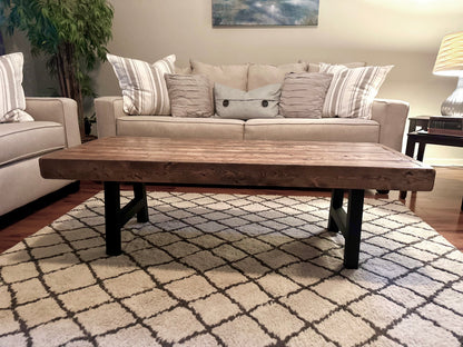 Steel and Pine Wood Weathered Coffee Table - Square Legs - Real Wood Furniture