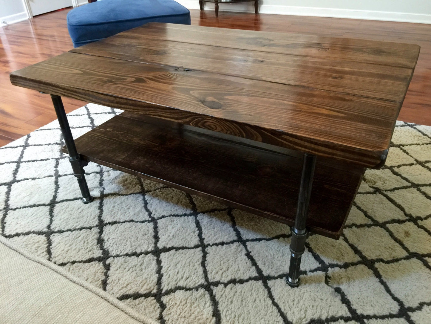 Steel and Pine Wood Coffee Table with Shelf Style 2