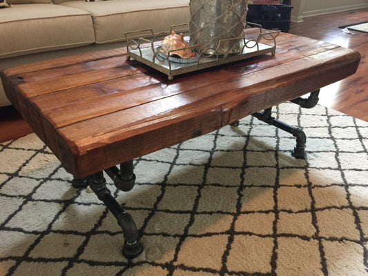 Steel and Cedar Wood Coffee Table - 3.5in Thick Table Top