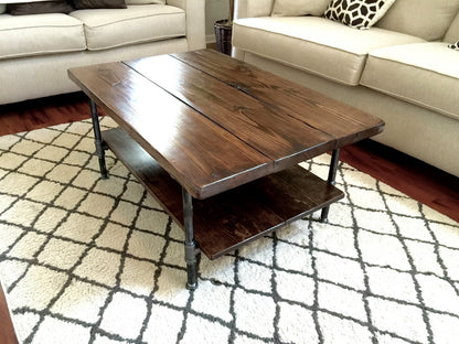 Steel and Pine Wood Coffee Table with Shelf Style 2