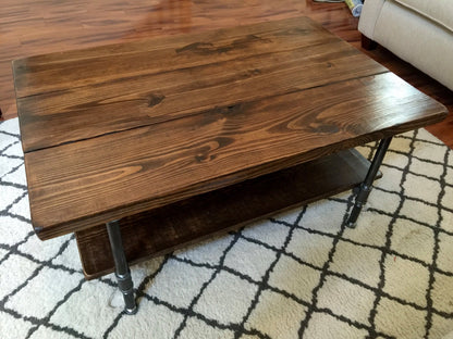 Steel and Pine Wood Coffee Table with Shelf Style 2