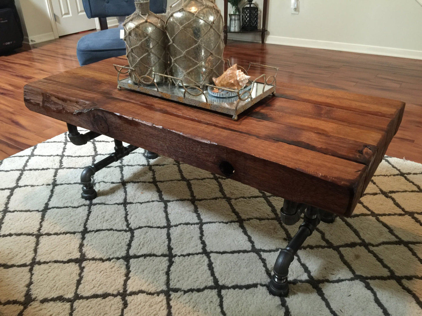 Steel and Cedar Wood Coffee Table - 3.5in Thick Table Top