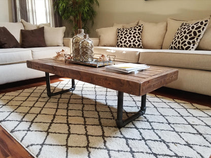 Steel and Pine Wood Weathered Coffee Table - Style 2 Legs