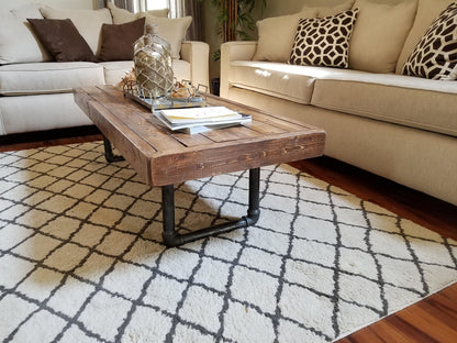 Steel and Pine Wood Weathered Coffee Table - Style 2 Legs
