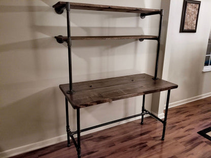 Steel and Wood Desk -  With 2 Wall Shelves