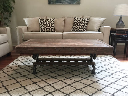 Steel and Pine Wood Weathered Coffee Table w/ Cross Shelf