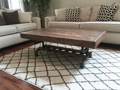 Steel and Pine Wood Weathered Coffee Table w/ Cross Shelf