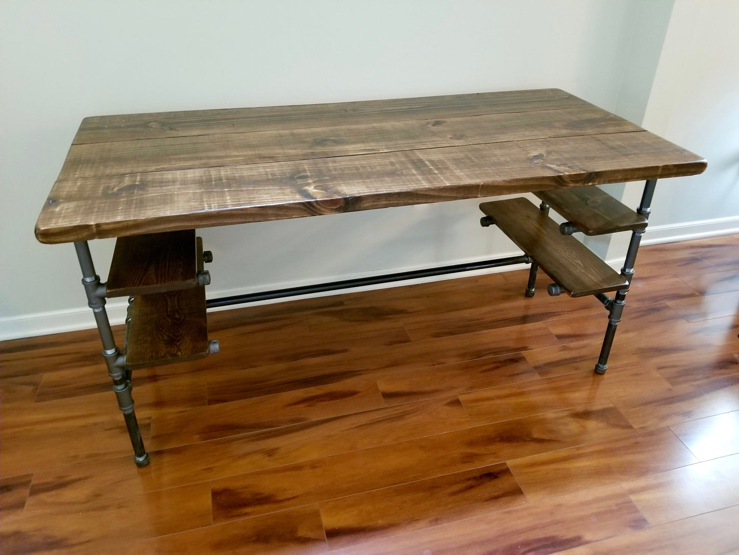 Steel and Wood Desk - Office Iron Pipe Desk with 4 Desk Shelves  - Multiple Shelf