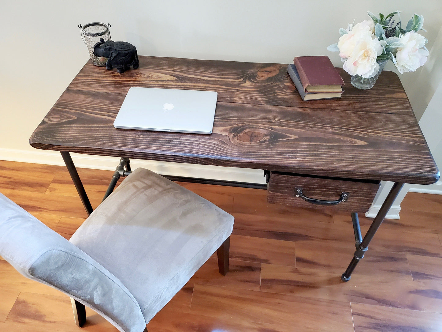 Steel and Wood Desk - Office Iron Pipe Desk with Drawer - Free Shipping