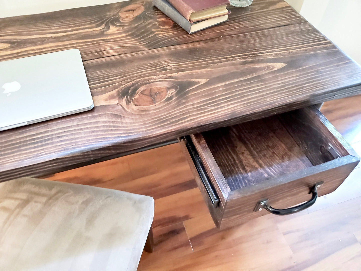 Steel and Wood Desk - Office Iron Pipe Desk with Drawer, Keyboard Tray, Home Office Furniture, Rustic Industrial Style