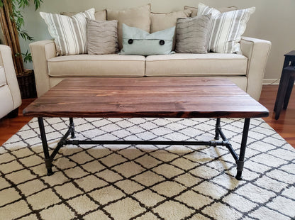 Steel and Pine Wood Coffee Table