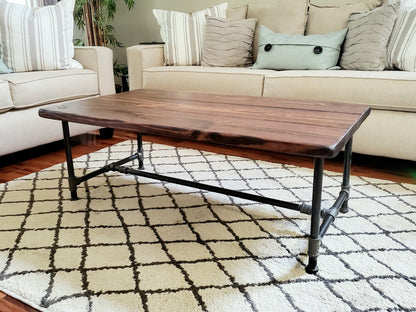 Steel and Pine Wood Coffee Table