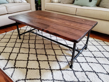 Steel and Pine Wood Coffee Table