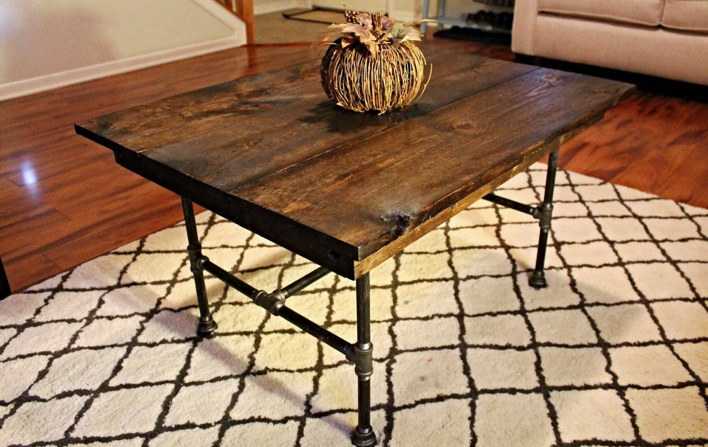 Steel and Pine Wood Coffee Table
