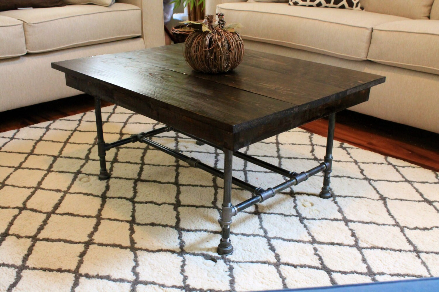 Steel and Pine Wood Coffee Table