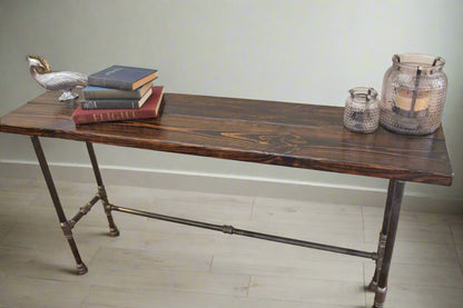 Steel and Pine Wood Long Console / Bar Table