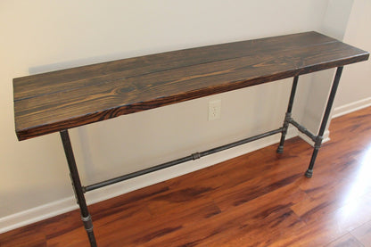 Steel and Pine Wood Long Console / Bar Table