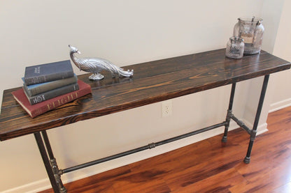 Steel and Pine Wood Long Console / Bar Table